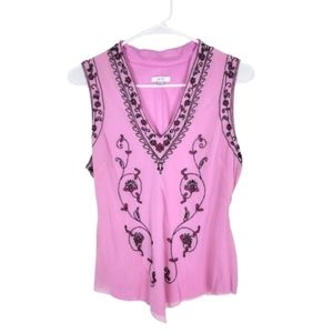 NWOT! Cache - Y2K Pink Embroidered Early 00s  Blouse Size: Large